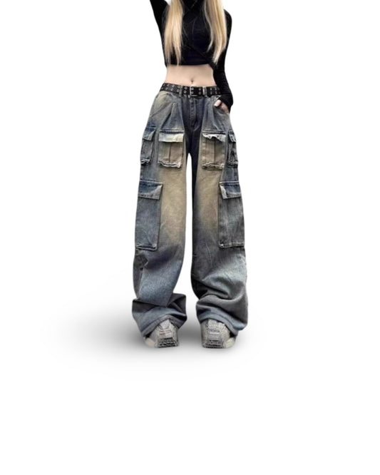 Multi-pocket Loose Multi-pocket Washed Distressed Pants