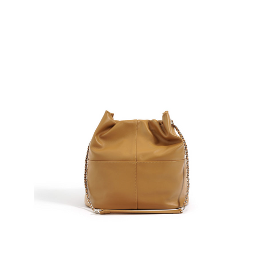 Structured Leather Bucket Bag with Chain Support