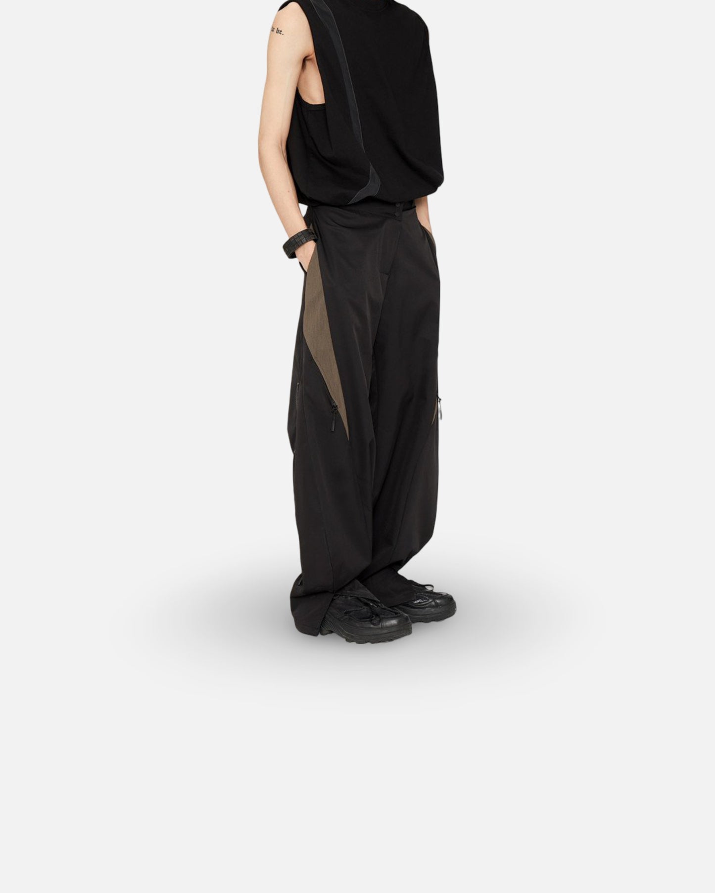 Ladies Main Line Oblique Waist Splicing Texture Wide Legs Close Feet