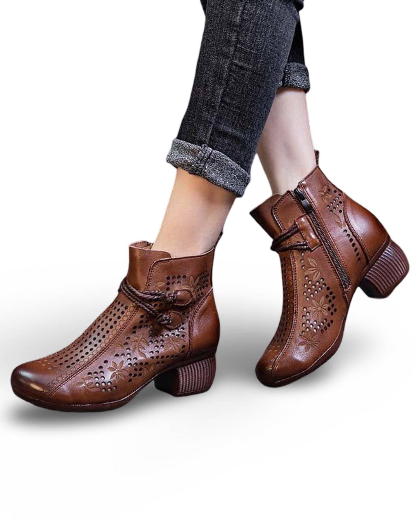 Soft Bottom Soft Surface Retro Female Boots Hole Shoes