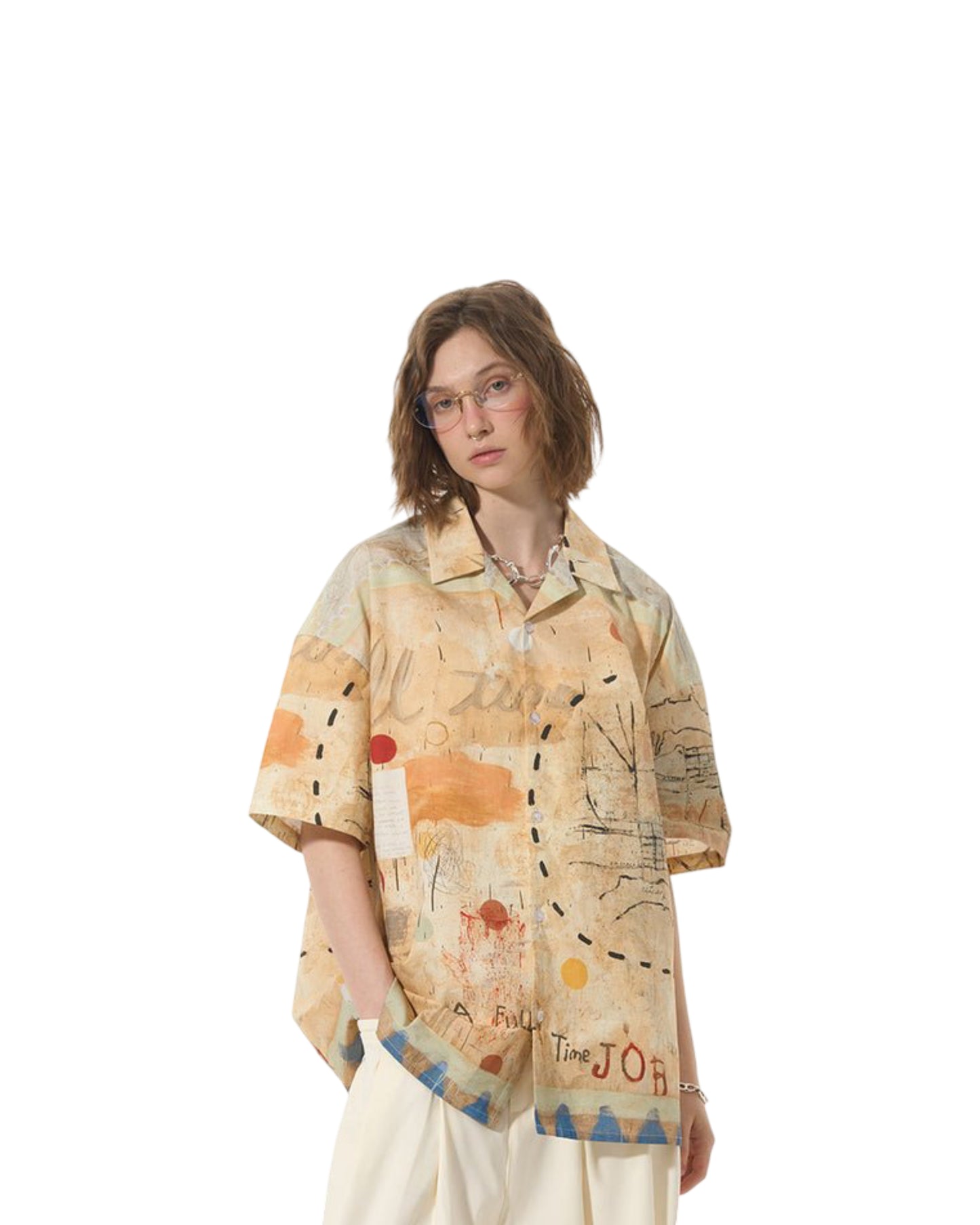 Casual Loose Graffiti Pine High Street Short Sleeve Shirt