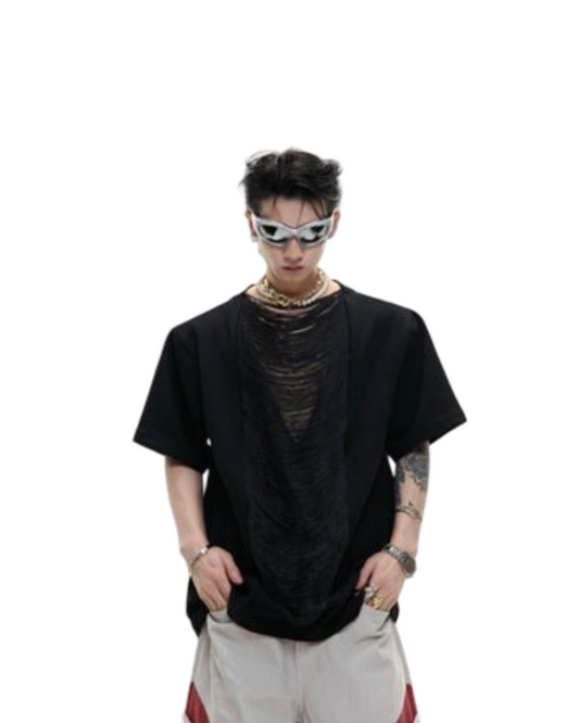 Hollow Out V-neck Short Sleeve Expensive High-end T-shirt Loose