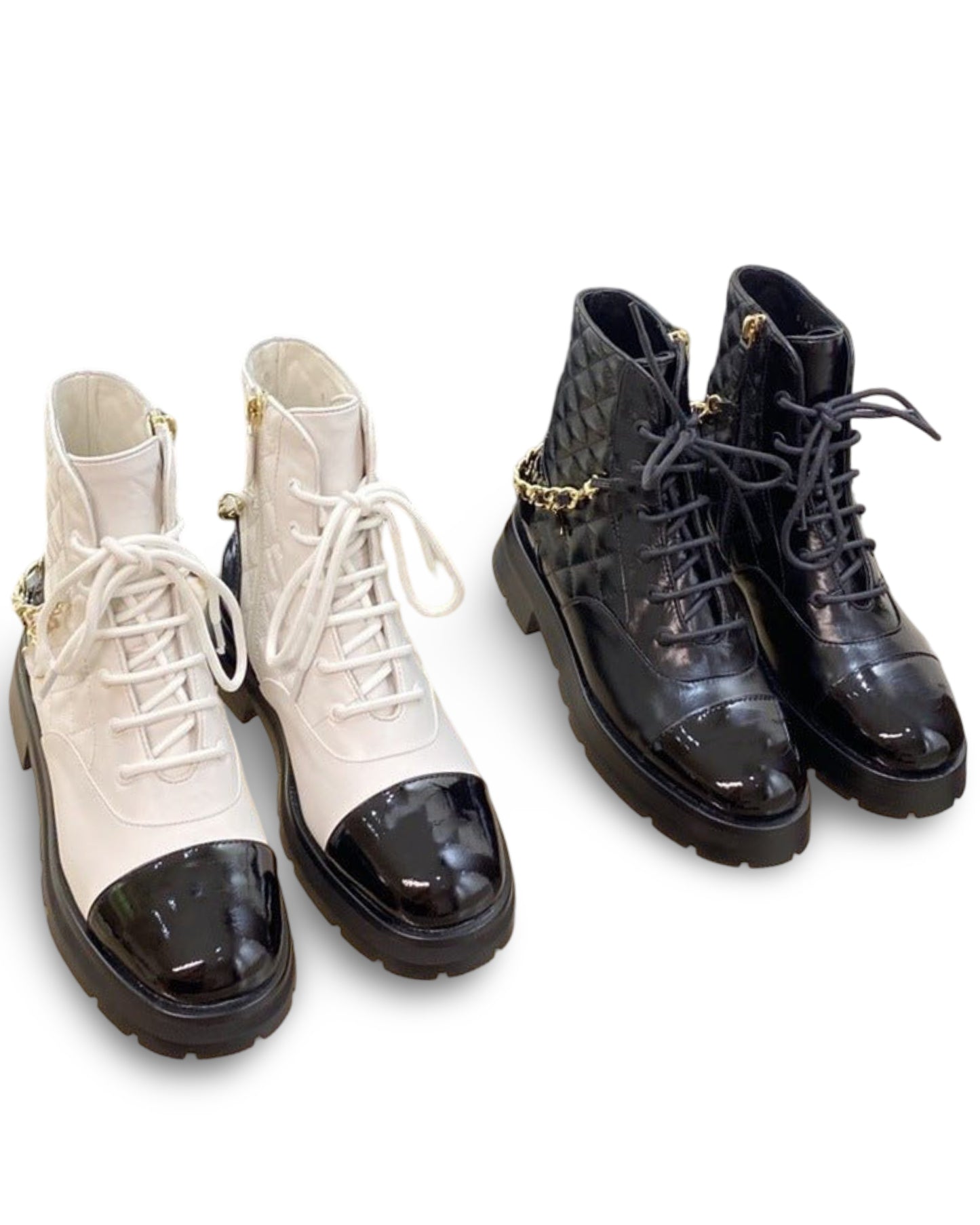 French Side Zipper Chunky Heel Round Toe Classic Style Short Boots Chain