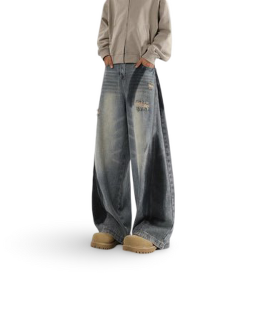 Men's American-style Splash-ink Ripped Machete Jeans