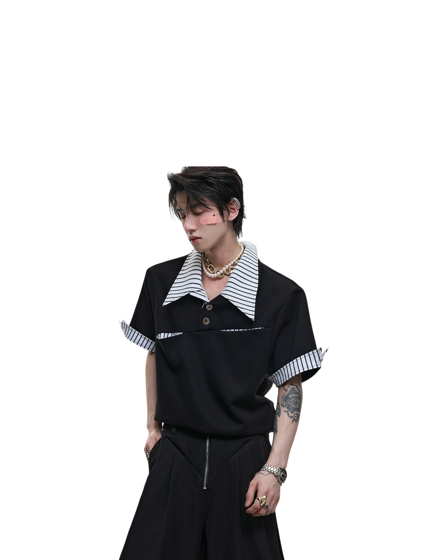 Women's Loose Striped Versatile Fake Two Piece T-shirt Short Sleeved