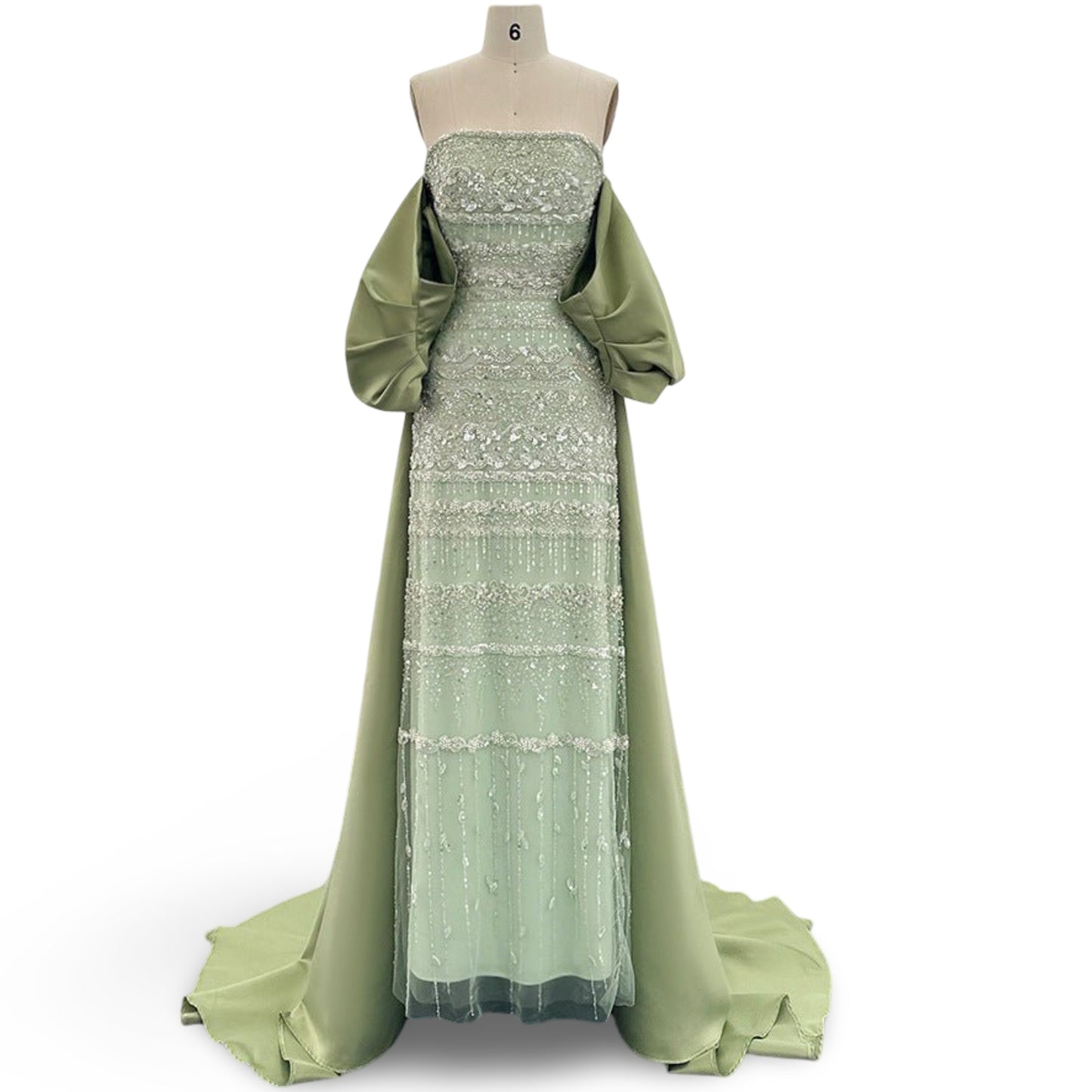 Foreign Trade Tube Top Heavy Industry Beads Off-shoulder Satin Trailing Evening Dress