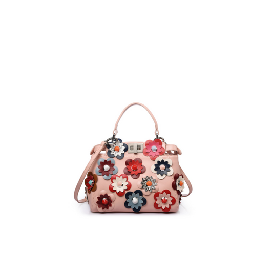 Floral-Appliqué Structured Top Handle Bag
