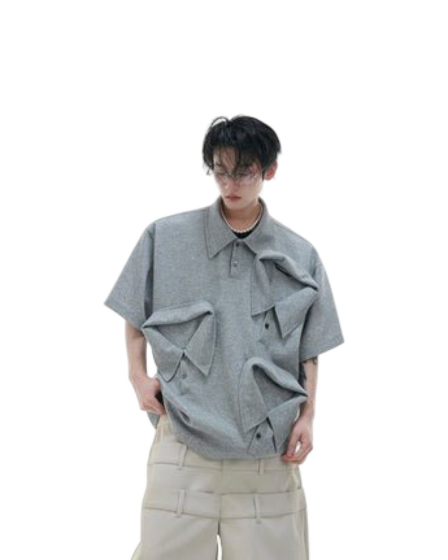 Multi-collar Deconstructed Design Polo Shirt Cotton Short Sleeve