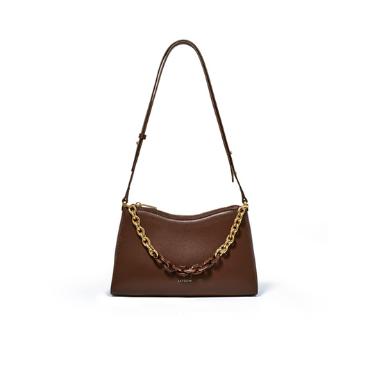 Structured Shoulder Bag with First-Layer Cowhide