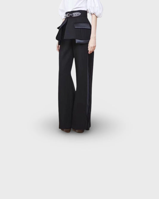 Straight-leg trousers with belt drape and girdle