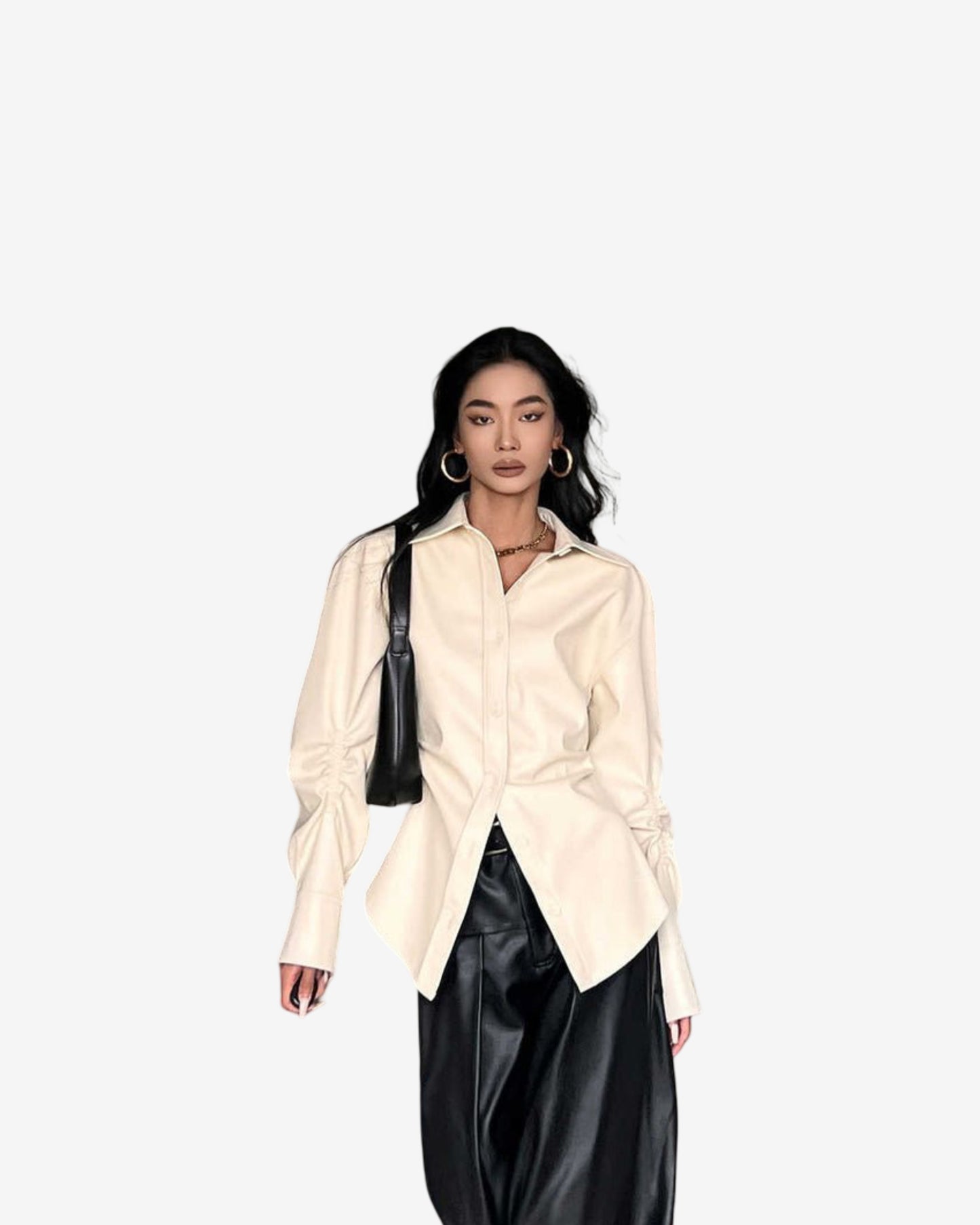 Retro Women's PU Leather Pointed Collar Bottoming Shirt