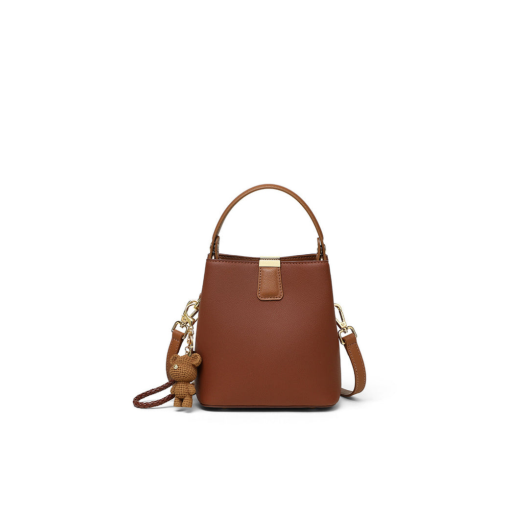 Structured Bucket Bag — Two-Layer Cowhide Leather