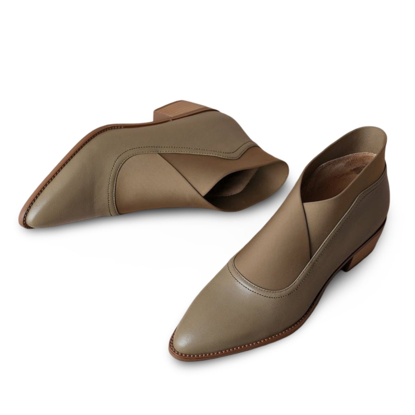 Retro Pointed Toe Chunky Heel Booties