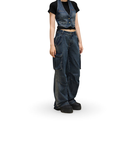 Heavy Industry Loose Wide-leg Denim Overalls