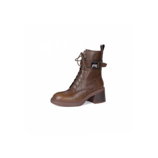 Buckled Block-Heel Leather Ankle Boots
