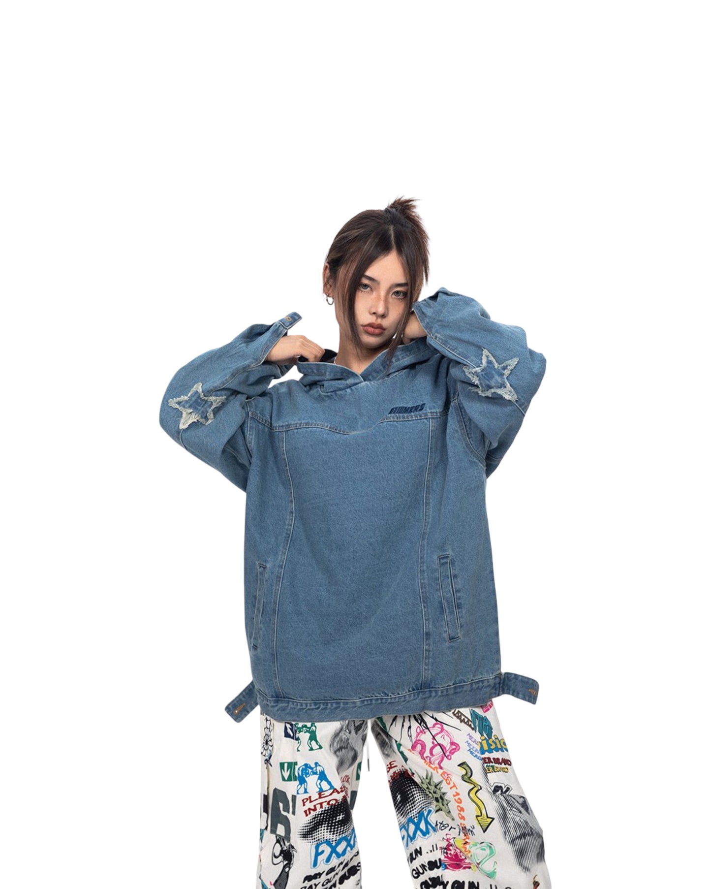 Retro Washed Loose Hooded Denim Top