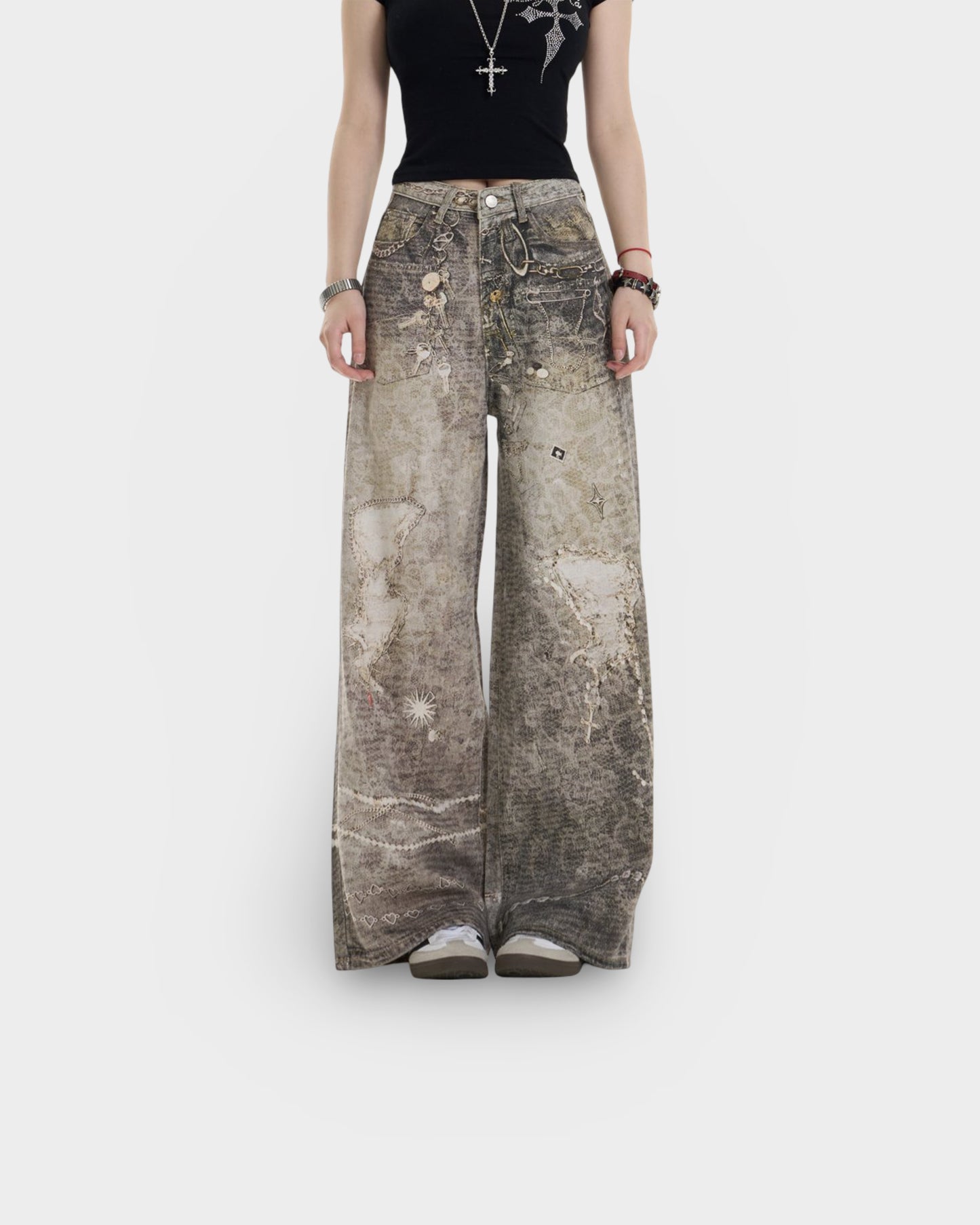 Retro Washed Worn Jeans Loose Straight Wide-leg Pants