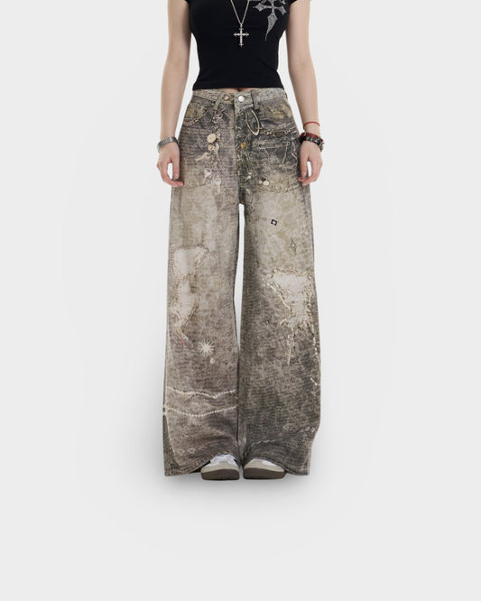 Retro Washed Worn Jeans Loose Straight Wide-leg Pants