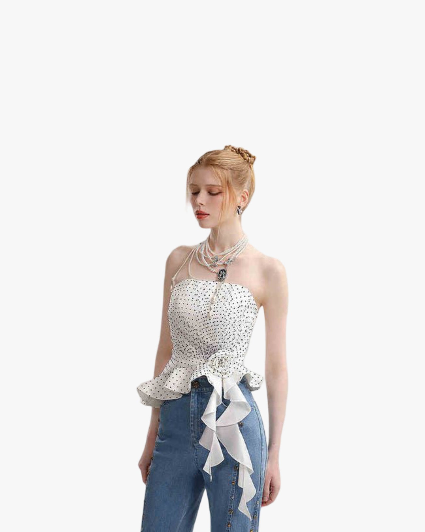 Summer Contrast Color Polka Dot Irregular Spaghetti-strap Top