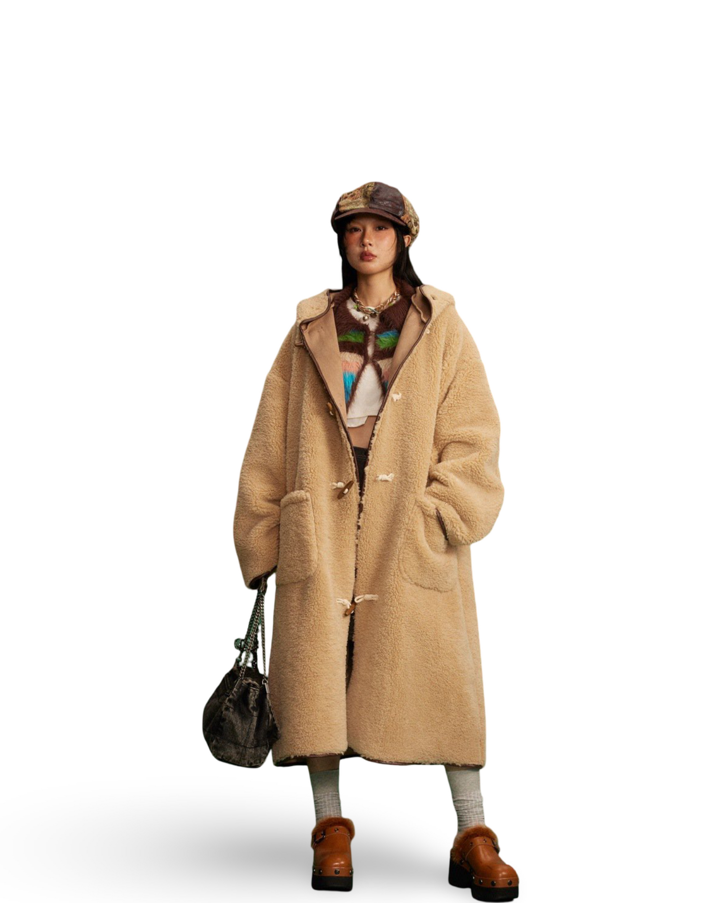 Winter Retro Long Hooded Berber Fleece Coat