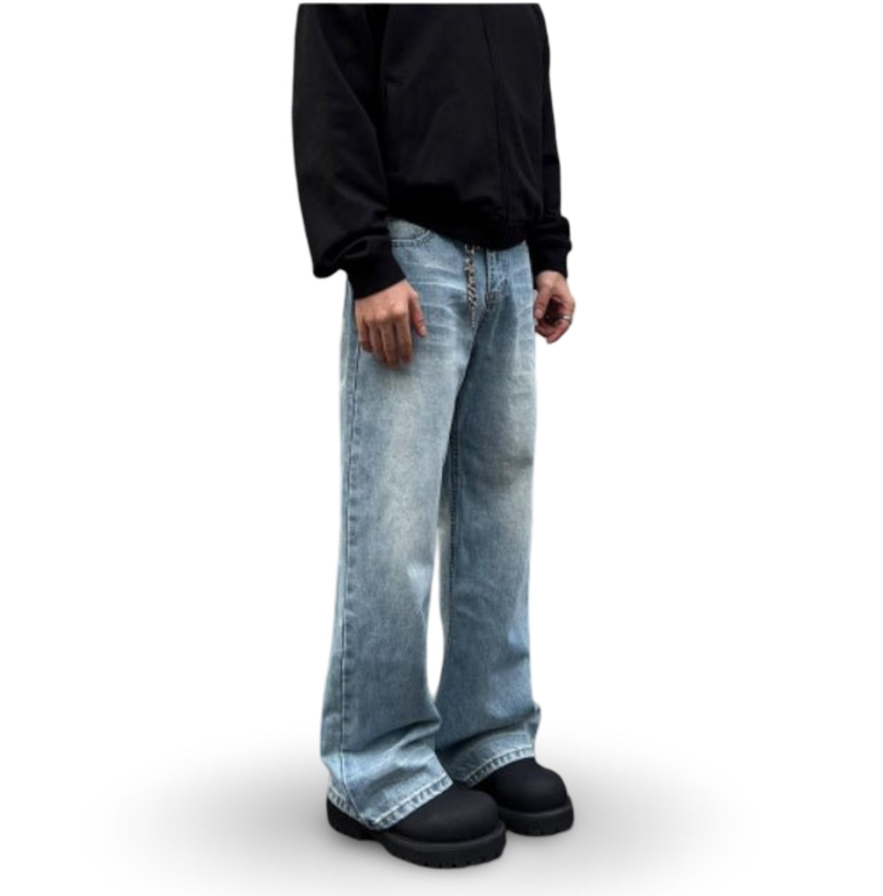 Men's Retro Whisker Washed Blue Straight Jeans