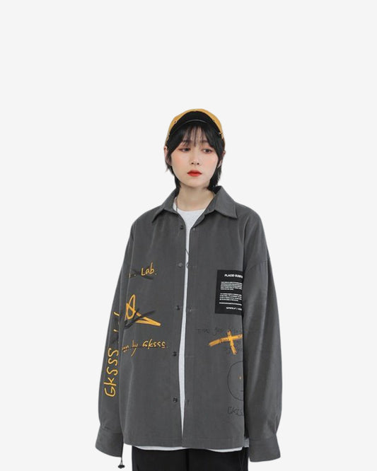 Shirt Casual Work Clothes Loose Personality Graffiti Printing