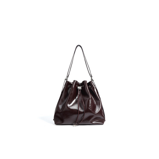 Structured Drawstring Shoulder Bag — Deep Espresso