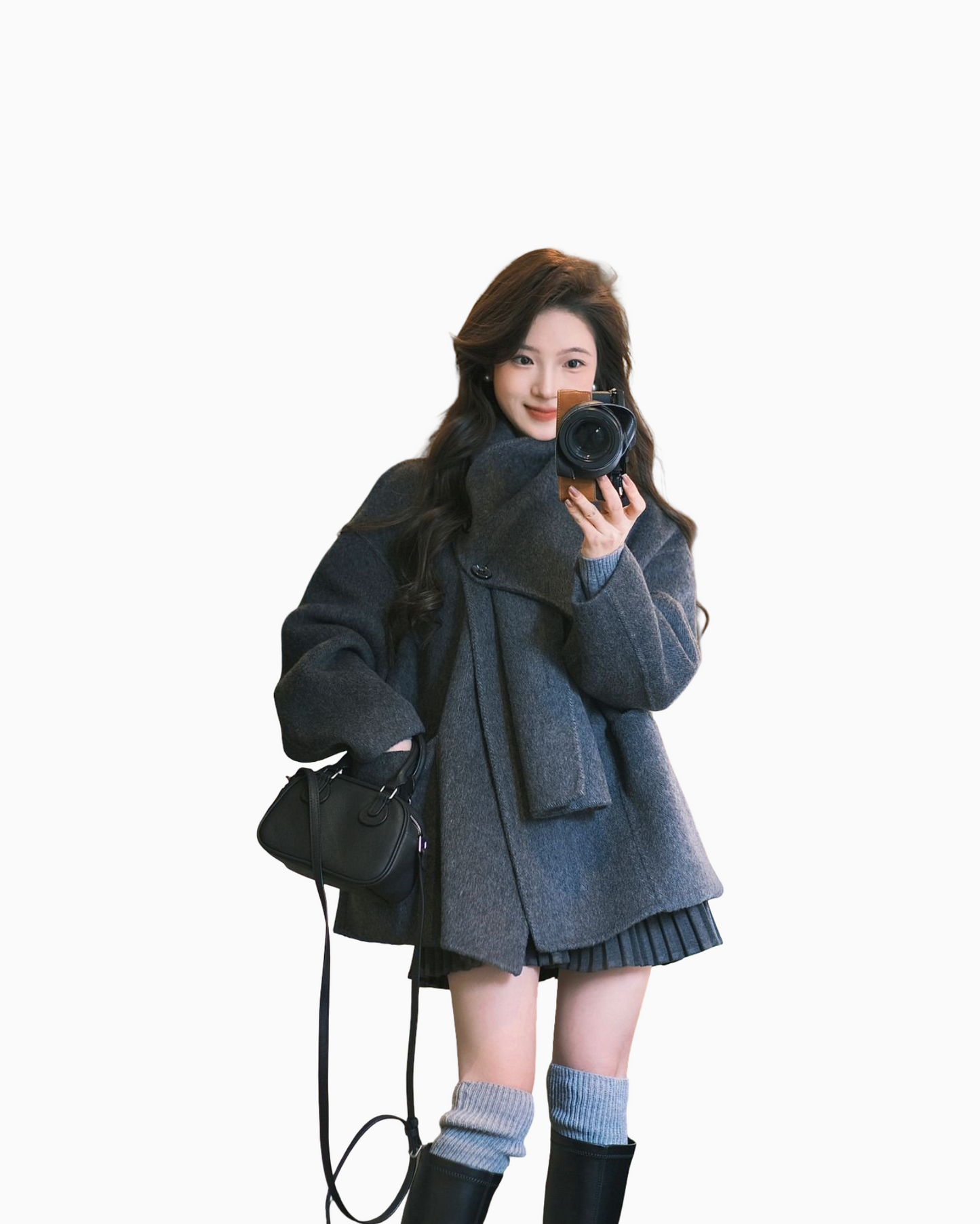 High-grade Scarf Double-faced Woolen Goods Short Coat