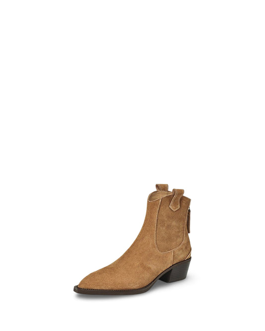 Pointed Toe Chunky Heel Back Zip Short Boots Women's