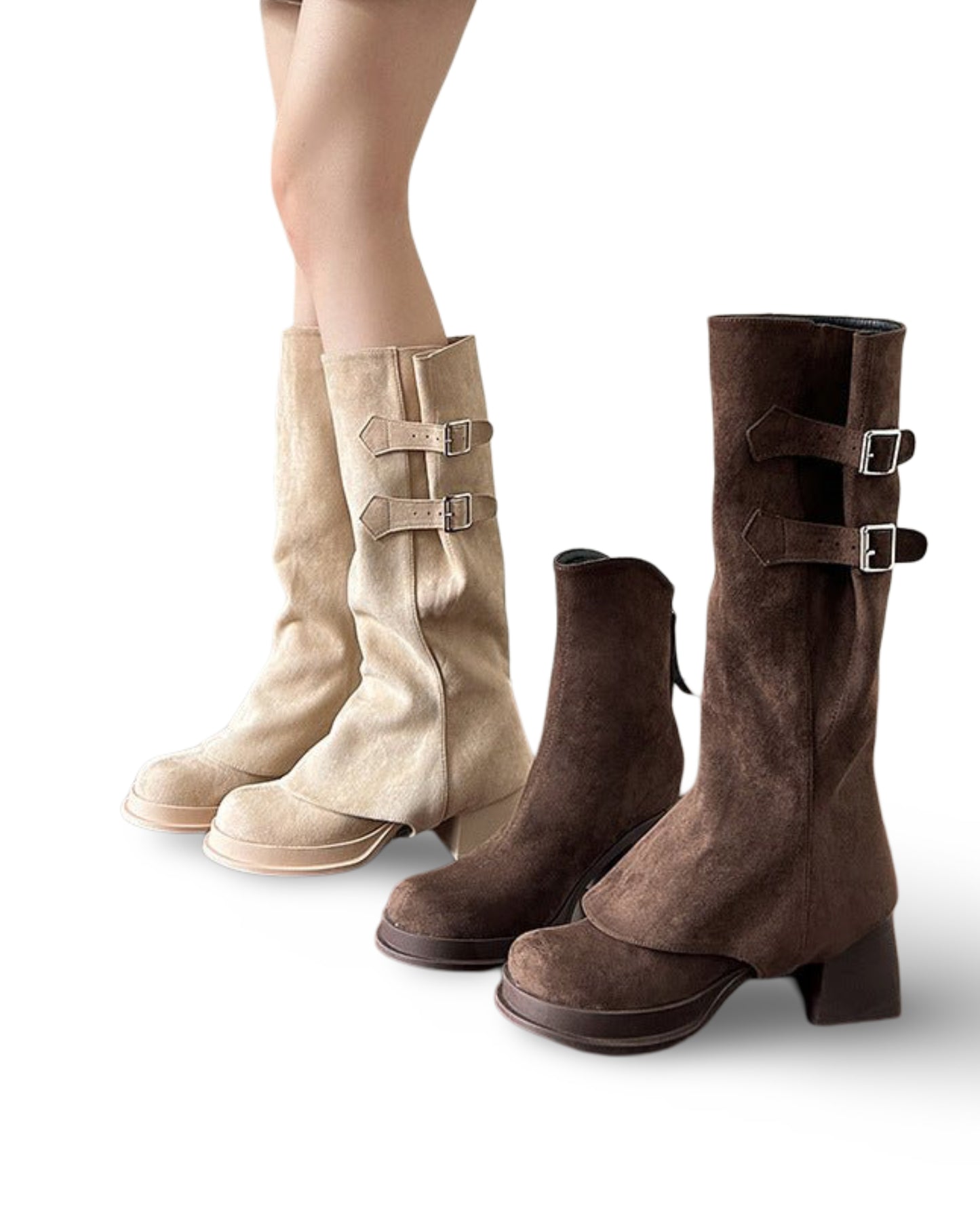 Removable Pile Style Boots Thick High Heel Platform High Leg Boot