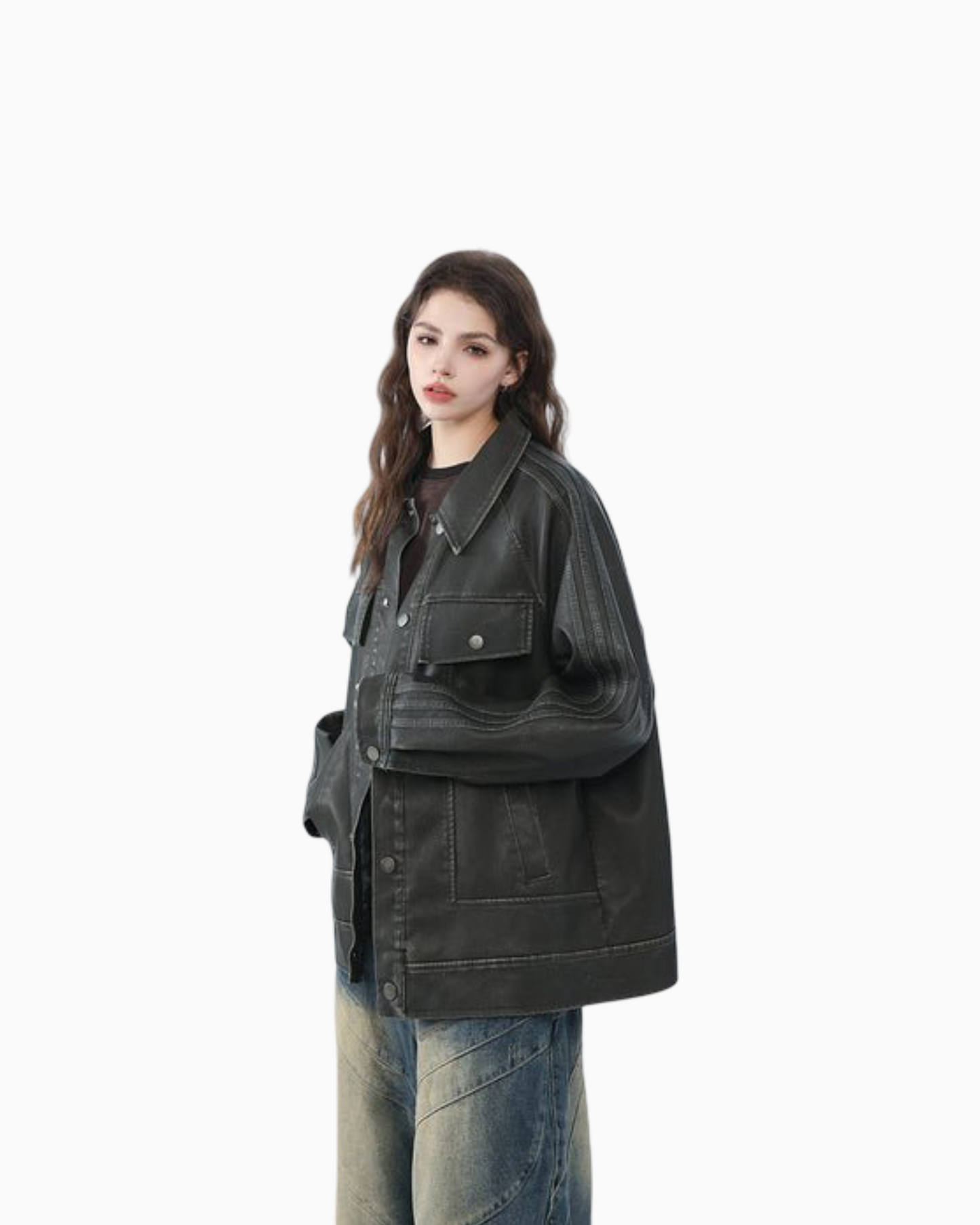 American Retro Distressed Lapel PU Leather For Men And Women Biker's Leather Jacket