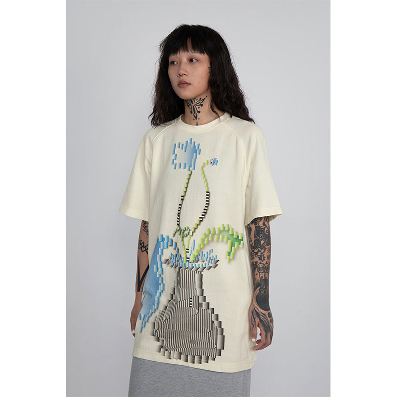 Women's Fashion Short Sleeve Digital Vase T-Shirt