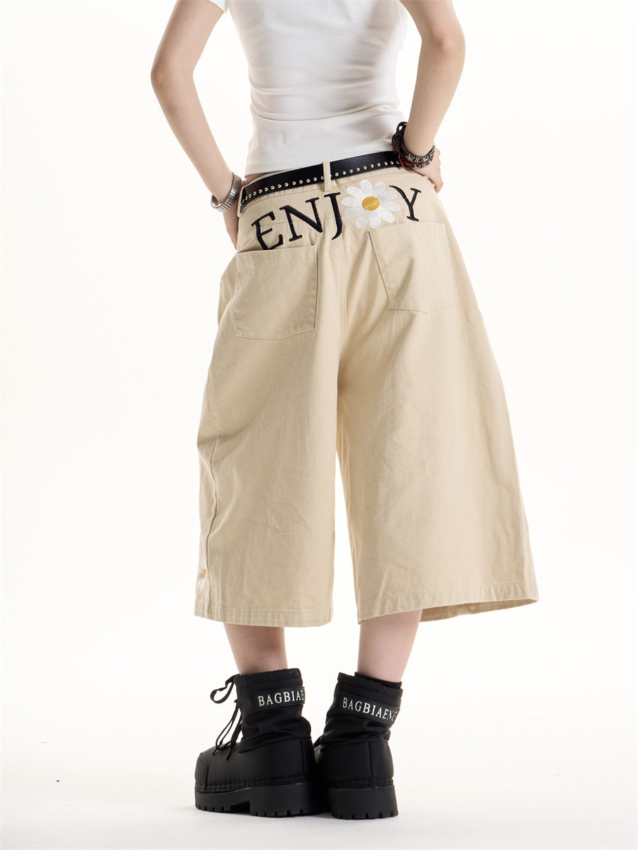 American Hot Girl Embroidered Casual Shorts