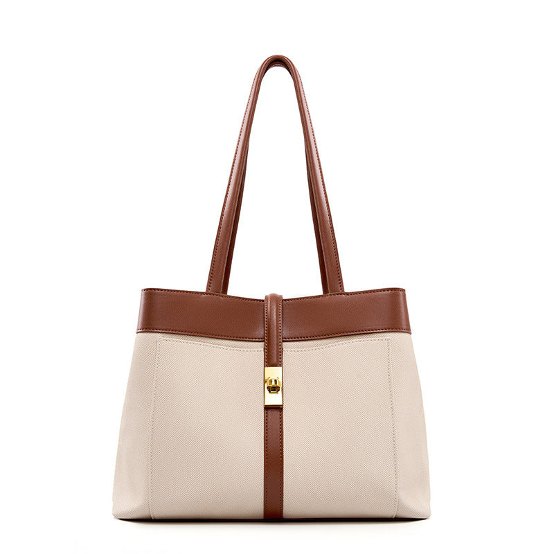 Structured Two-Tone Cowhide Tote Bag