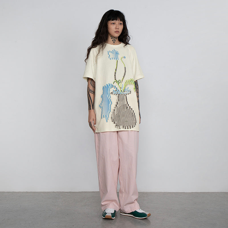 Women's Fashion Short Sleeve Digital Vase T-Shirt