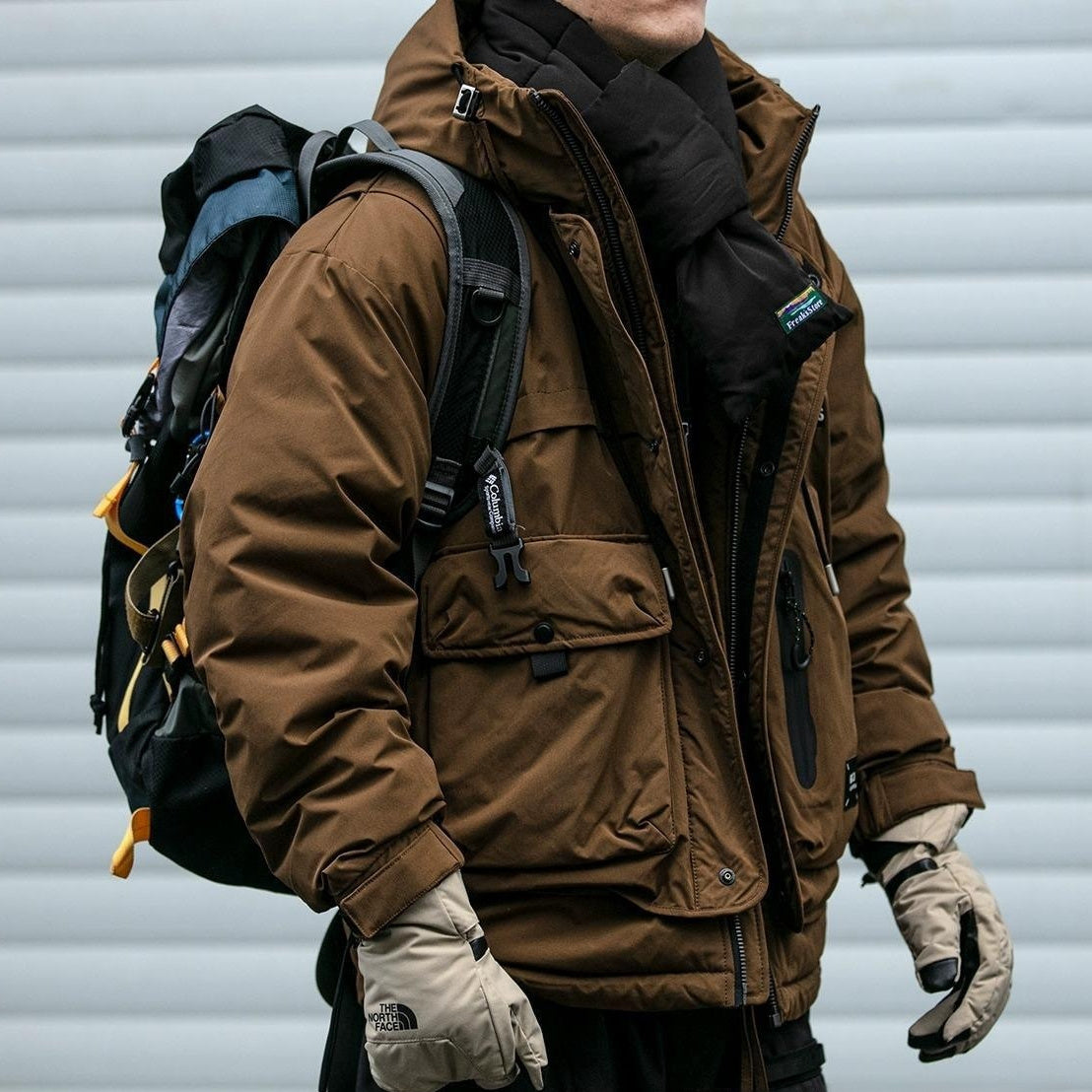 Loose Outdoor Multi-pocket Winter Workwear Hooded Down Jacket