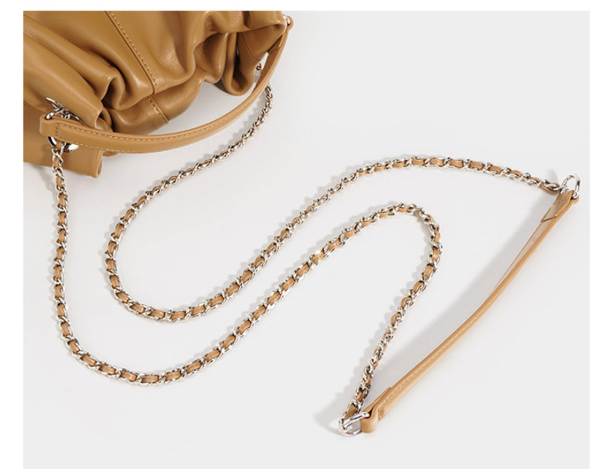 Structured Leather Bucket Bag with Chain Support