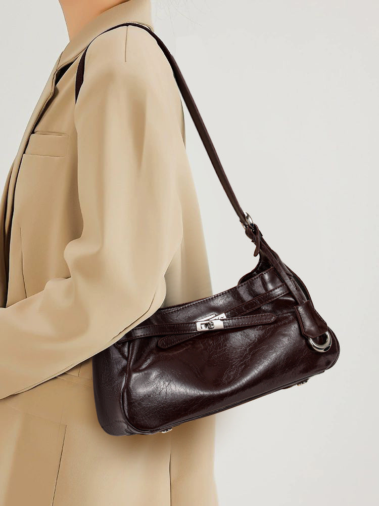 Soft-Form Hobo Shoulder Bag with Embossed Front Panel