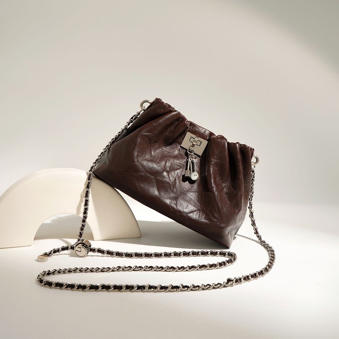 Soft-Form Leather Pouch with Chain Structure