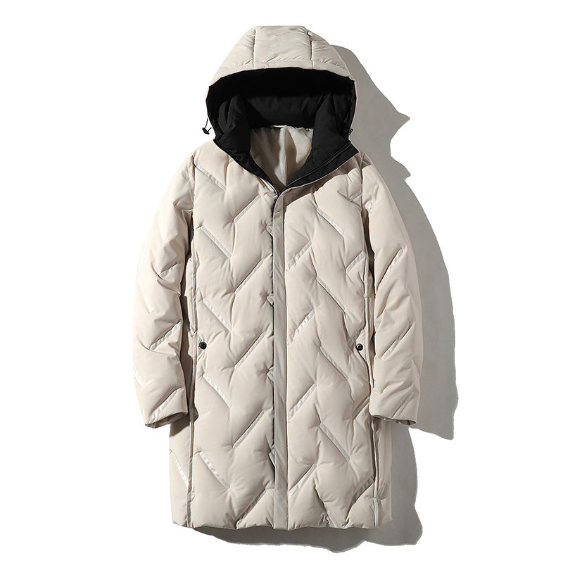 Down Men's Mid-length Korean Style Trendy Hooded Loose Winter Jacket