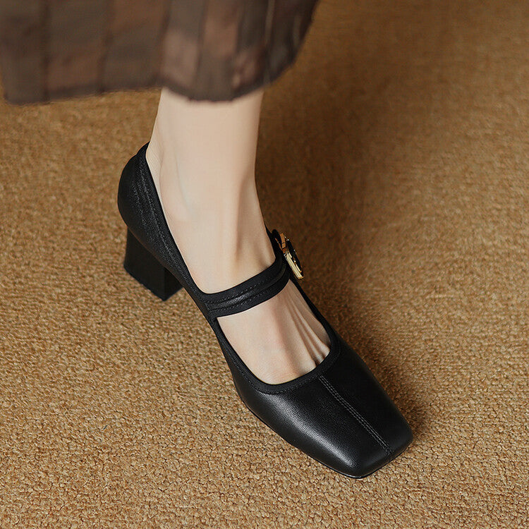 Structured Leather Mary Jane with Balanced Block Heel