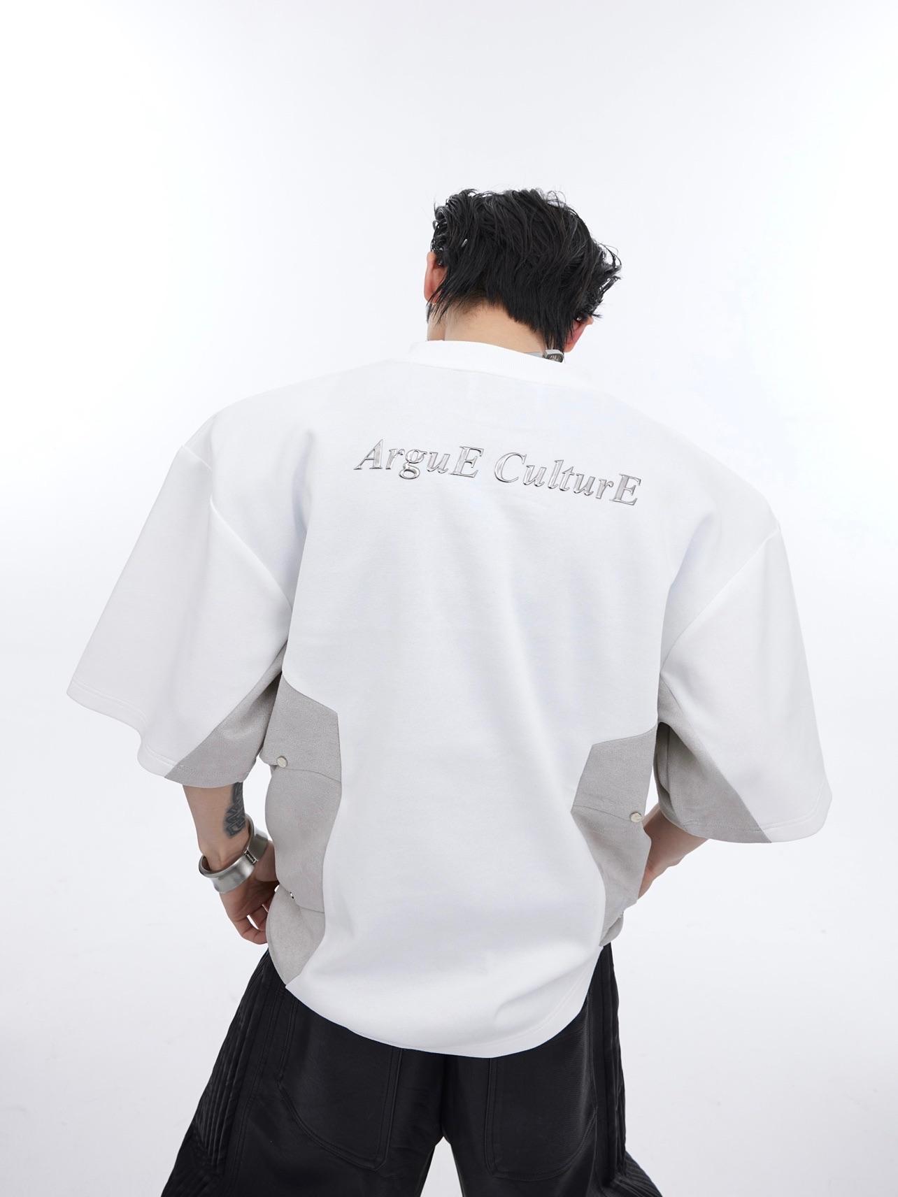 Men's Heavy Industry Niche Color Contrast Patchwork Padded Shoulder Short-sleeved T-shirt