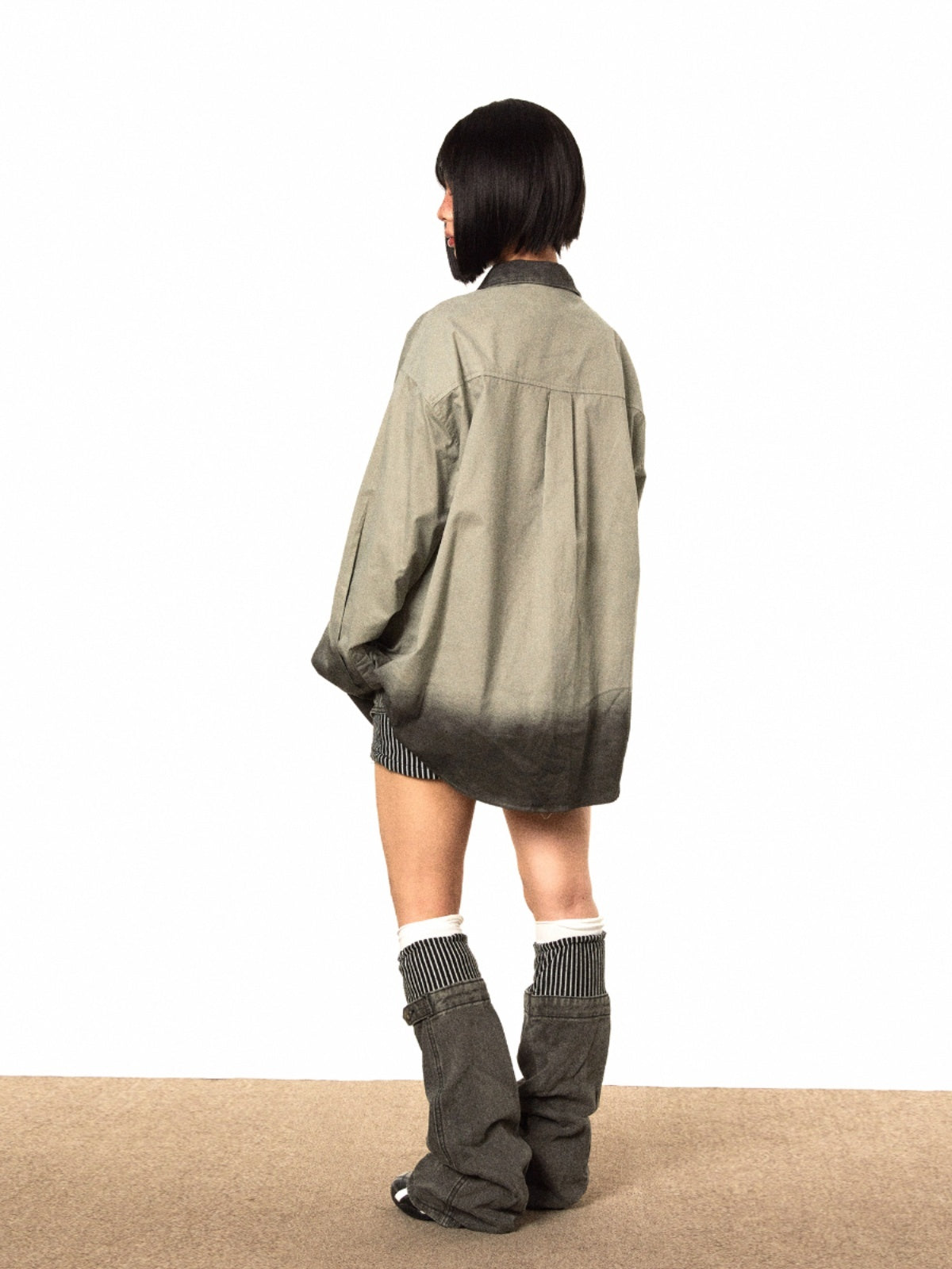 Letter Distressed Printed Long-sleeved Shirt Retro Gradient Loose Casual Women