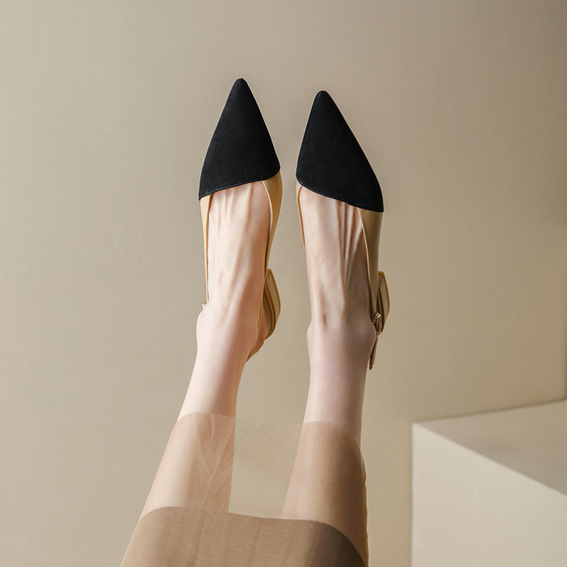 Two-Tone Leather Slingback with Low Balance Heel