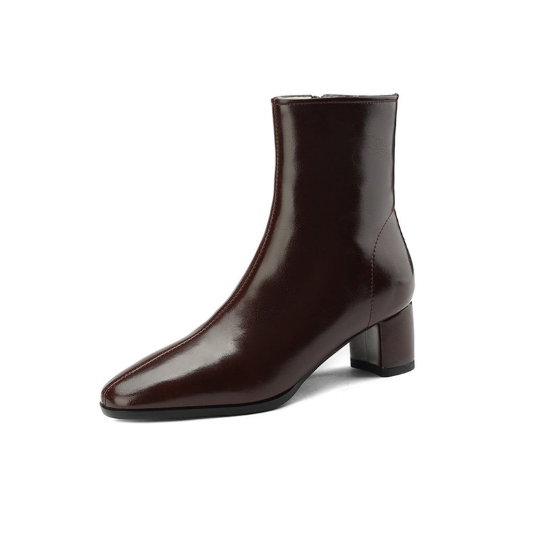 Polished Cowhide Leather Ankle Boot