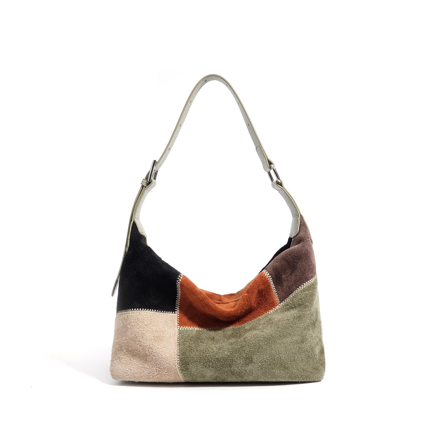 Patchwork Suede Shoulder Bag in First-Layer Cowhide Leather