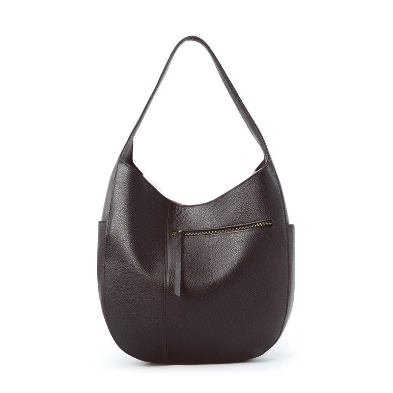 Curved Hobo Shoulder Bag with Front Zip Pocket