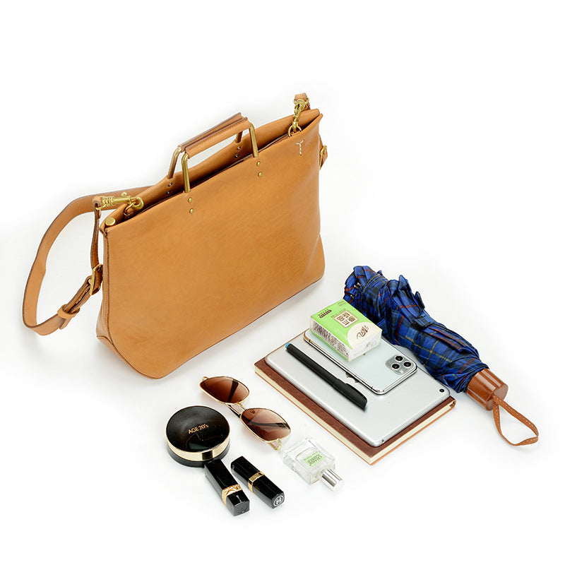 First-Layer Cowhide Structured Carry Tote