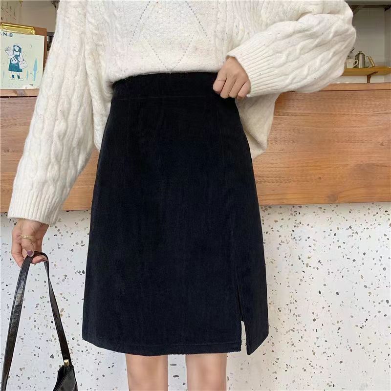 Preppy Style Slim-fit Corduroy Skirt
