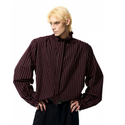 French Style Vintage Vertical Stripes Long Sleeve Tie Shirt